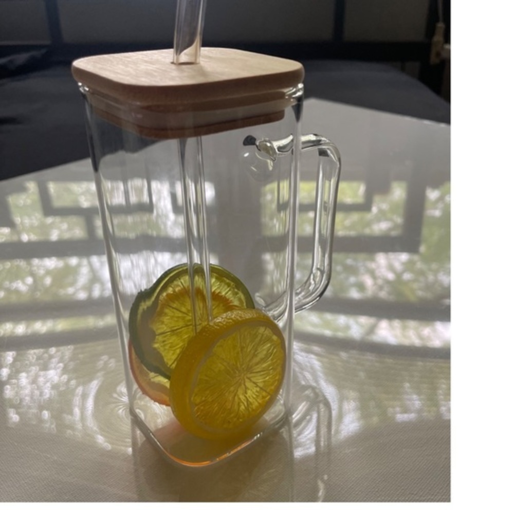 13.5oz Glass Cup w/ Lid & Straw ( 5.5in x 2.4in ) - Picture 2 of 6